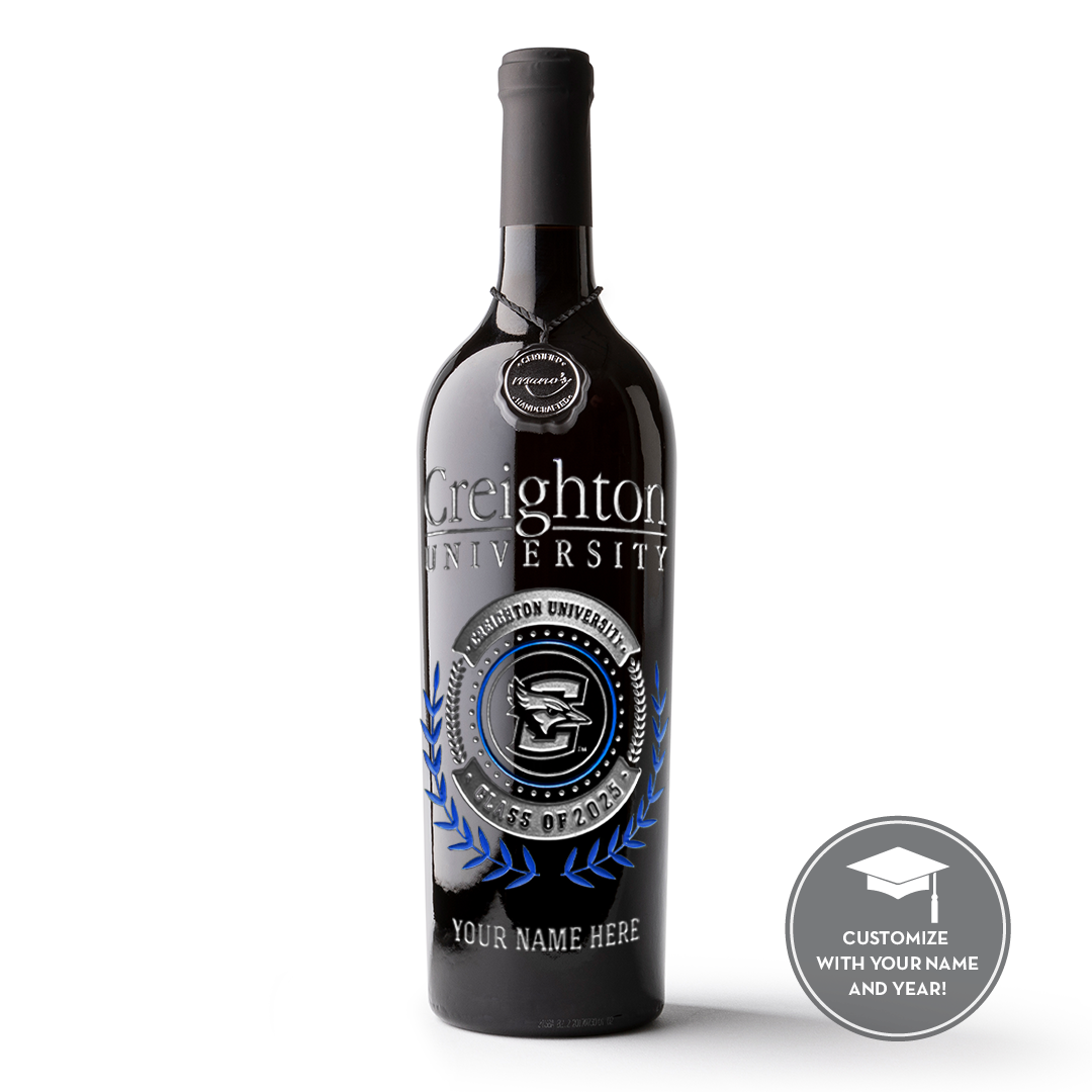 Creighton University Custom Alumni Etched Wine Bottle