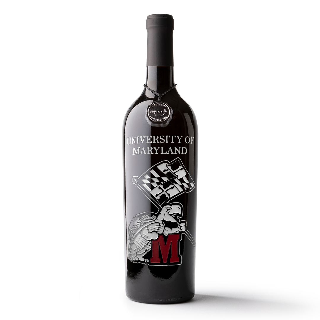 University of Maryland Logo Etched Wine