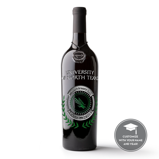 University of North Texas Custom Alumni Etched Wine Bottle