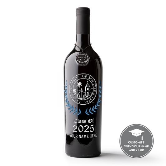 University of San Diego Custom Alumni Etched Wine