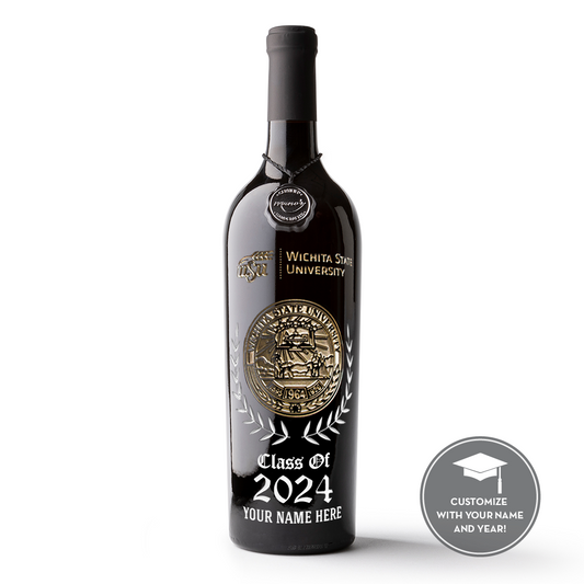 Wichita State University Custom Alumni Etched Wine Bottle